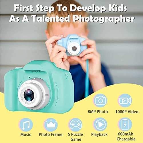 Image of CADDLE & TOES Kids Camera for Girls Boys, 13MP 1080P HD Digital Video Camera, 4GB, Green