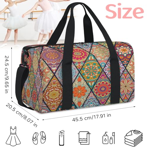 Bohemian Mandala Sports Duffle Bag for Women Men Waterproof Overnight Weekender Bag with Adjustable Strap Travel Tote Bags for Beach Yoga Work Dance Swim2