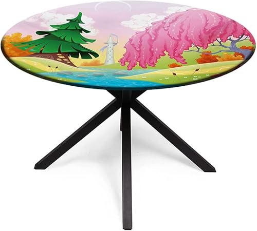 Miniatura 10 de JUNTAIY Mantel redondo, mantel de dibujos animados para mesa auxiliar, diseño de rana en sombrero y cóctel, fauna de cristal, se adapta a mesas