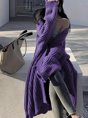 Image of Womens Long Cardigan Sweaters Open Front Oversized Duster with Pocket for Women 2025 Fall Winter Knit Design Coats