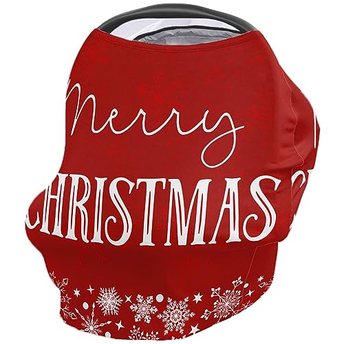 Nursing Cover for Breastfeeding Scarf, Merry Christmas Snowflake Red Baby Car Covers Super Soft Multi Use for Canopy Shopping Cart Cover Blanket Stroller Cover