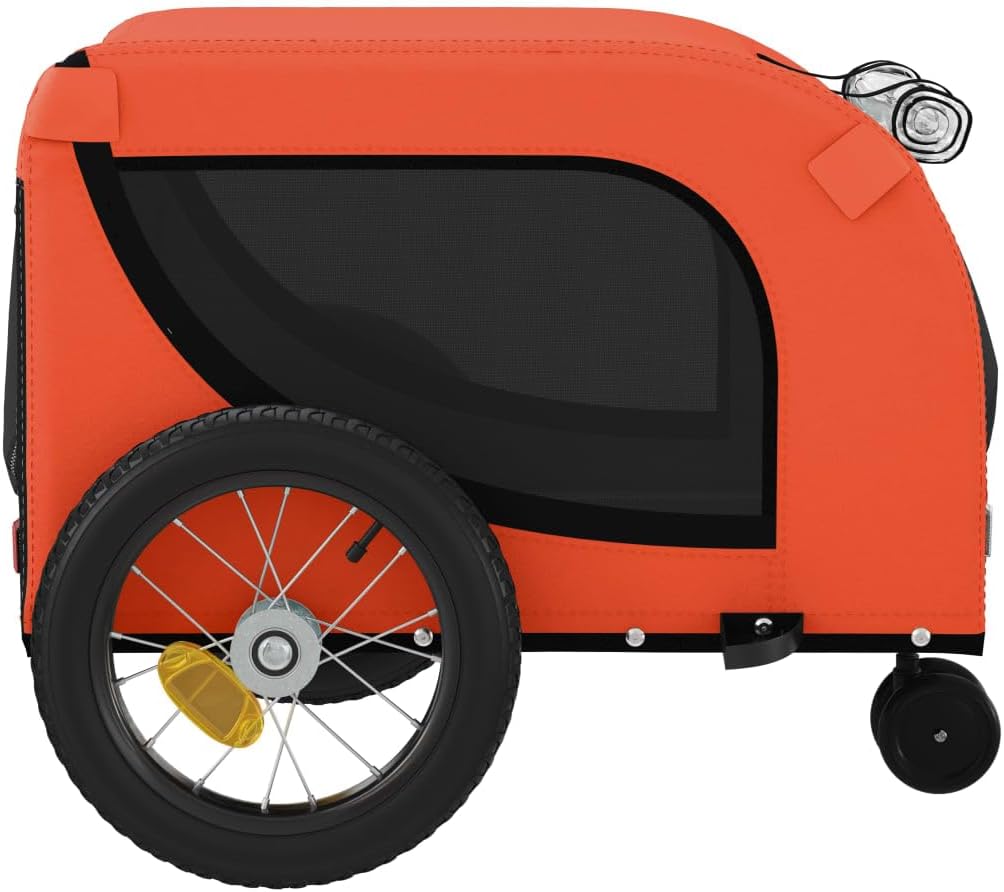 Pet Bike Trailer for Small Dogs, Foldable Dog Bicycle Trailer with Safety Flag, Durable Oxford Fabric and Iron Frame, Comfortable Outdoor Pet Stroller for Cycling, Orange and Black