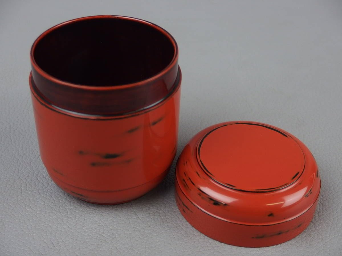 Amazon.co.jp: 骨董茶道具中村松通 末松通保根来塗唐戸面朱茶器 棗 