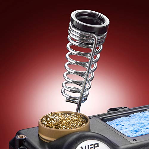 WEP 927-I-ST Adjustable Temp 60 Watt Soldering Iron Station with Soldering Iron, 5 Extra Tips, Side Solder Roll Holder & Spring Soldering Iron Holder, Brass Tip Cleaner w/Cleaning Flux & Wet Sponge