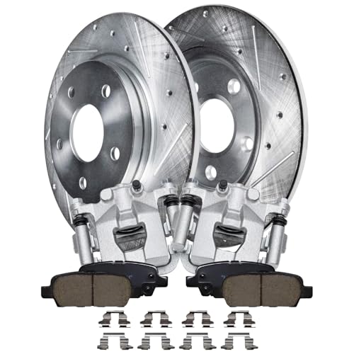 Image of Detroit Axle - Rear Brake Kit for 2002-2018 Nissan Altima 2004-2008 Maxima | Drilled & Slotted Brake Rotors Brake Calipers w /Brackets Ceramic Brake Pads 2005 2006 2007 Replacement