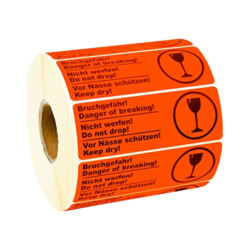 Prolac Warning Stickers "Do Not Throw, Protect From Wet" - Practical Shipping Labels Self-Adhesive on a Roll - Permanent Adhesive, High Quality Parcel Stickers