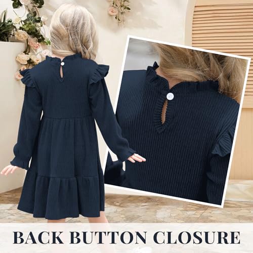 Toddler Dress Fall Winter Long Sleeve Baby Girls Soft Ribbed Knit Ruffle Frill Trim Dresses for Girls Birthday Party4