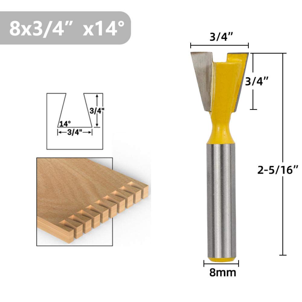 Frese per legno Punte per fresatura a coda di rondine con gambo da 8 mm 1/4 3/8 1/2 3/4 5/8 Fresa per fresa per incisione per lavorazione del legno