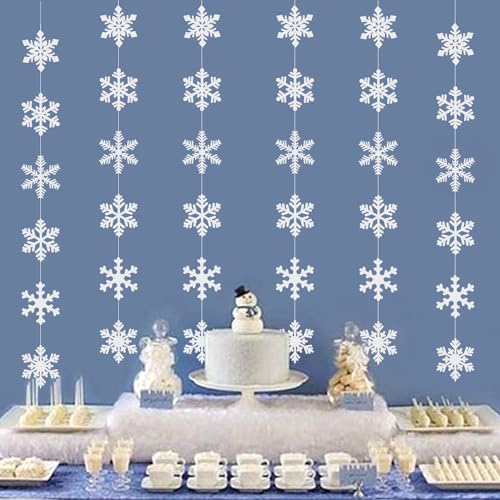 Image of Snowflake Snow White-Silver Christmas Party-Decorations Garland - 6pcs Winter Girl Frozen Birthday New Year Hanging Decoration Streamers Banner, Wonderland Party Supplies Decor Panduola