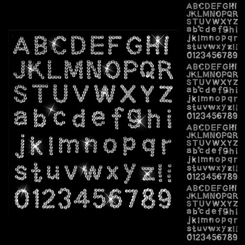 Xindojuz 5 Sheets Rhinestone Letters, Glitter Self Adhesive 10 Numbers and 26 Alphabet Stickers, Bling Crystal Iron on Letters for Clothing Graduation Cap Decorations Stick on Gemstone (White, 0.7 In)