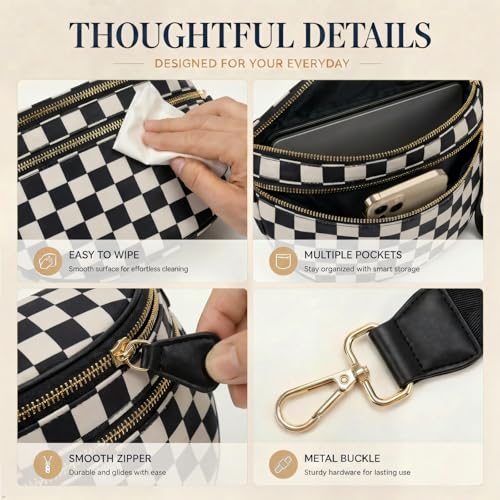 Image of Womens Crossbody Bag, Spacious Nylon Bum Bag Trendy Shoulder Purse with Adjustable Strap Zipped Travel Essentials