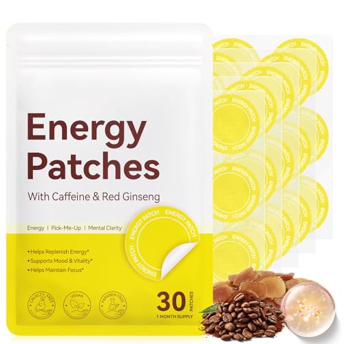Energy Patches for Adults Men Women - Topical Daily Wellness Awake Energy Patch - Enhanced Focus & Body Support with Caffeine Biotin B5 B3 and B12