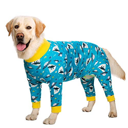 Large Dog Pajamas,Lightweight Breathable Dog Joint Protector Clothing Wound Anti-Licking Jumpsuit Pet Surgery Recovery 4-Legged Onesie Gowns for Small Medium Large Dogs_(30#:Blue dinosaur)