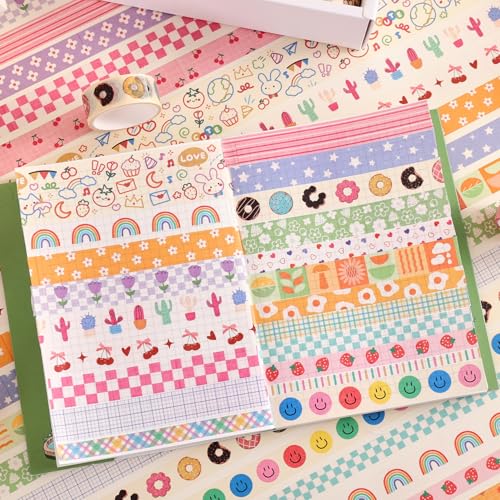 Image of PAGEMORE 32 Rolls Colorful Cute Floral Writable Washi Tape Set, Decorative Tapes for Scrapbooking and Journaling, Junk Journal Supplies, Bullet Journaling for Women Girl 5-30mm Wide 9.84ft Long /Roll