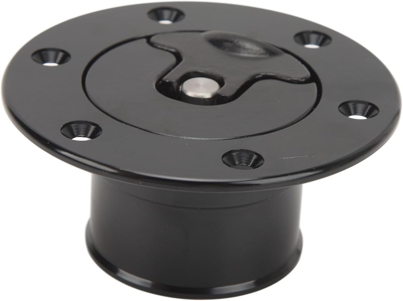 Jiawu Fuel Fill Filler Neck and, 9mm/1.54in Aluminum Alloy Flush Mount Fuel Cell with 6 Bolt Opening, Universal for Car, Black