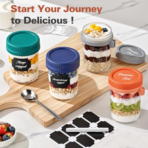 Cozyverge 6 Pack Overnight Oats Containers with Lids and Spoons, 16 oz Airtight Oatmeal Container with Measurement Marks, Overnight Oats Jars for Cereal Fruit Vegetable Milk Salad Yogurt Meal Prep — view 5