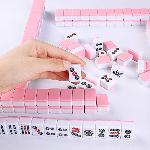 Set de Mahjong Mini 144 Fichas Accesorios con Bolsa y Mantel Rosado miniatura 7