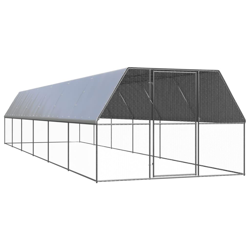 Gabbia per pollaio per esterni in acciaio zincato, 3 x 12 x 2 m, con tetto in polietilene impermeabile, porta sicura con serratura, stabile gabbia per conigli, gabbia per roditori