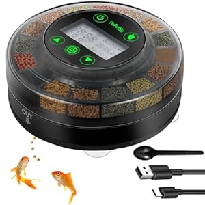 Automatic Fish Feeder for Aquarium – Auto Fish Food Dispenser for Fish Turtle Tank with USB Cable & LCD Display, Timer Fish Feeder for Vacation Weekend Holiday, with Fish Feeder Spoon