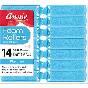 Annie Salon Style Small Foam Hair Rollers – 5/8″ Blue – 14 Piece Set – Soft Heat-less Hair Curling Tools