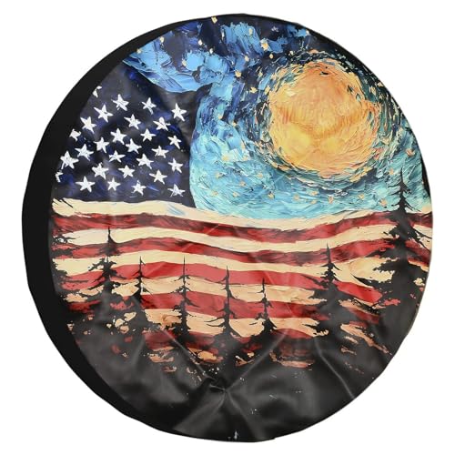 Image of XhuangTech Customized PU Leather Spare Tire Cover, Personalized Wheel Covers, Waterproof, UV-Resistant, Universal Wheel Protectors Fit for Rv SUV Travel Truck Trailer Tires(American Flag, 16 Inch)
