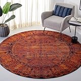 SAFAVIEH Vintage Hamadan Collection Area Rug - 6'7' Round, Orange, Oriental Traditional Persian Design, Non-Shedding & Easy Care, Ideal for High Traffic Areas in Living Room, Bedroom (VTH216C)