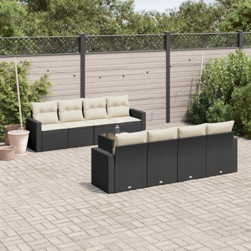 Vetnasa Set de sofás de jardín 8 Piezas y Cojines ratán sintético Negro Mobiliario, Muebles de jardín, Asientos de Exterior, Sofás modulares de Exterior Negro 77 KG