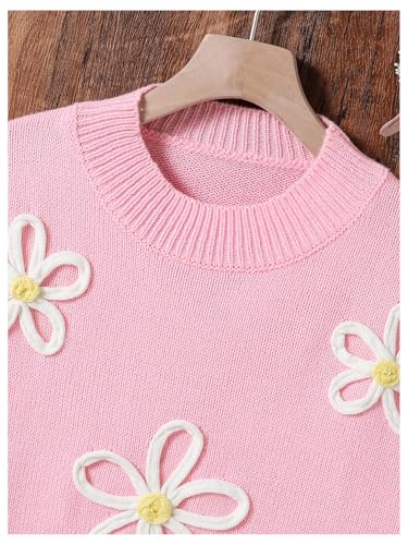 SweatyRocks Girl's 3D Floral Sweaters Long Sleeve Crewneck Knitted Cute Pullover Tops3