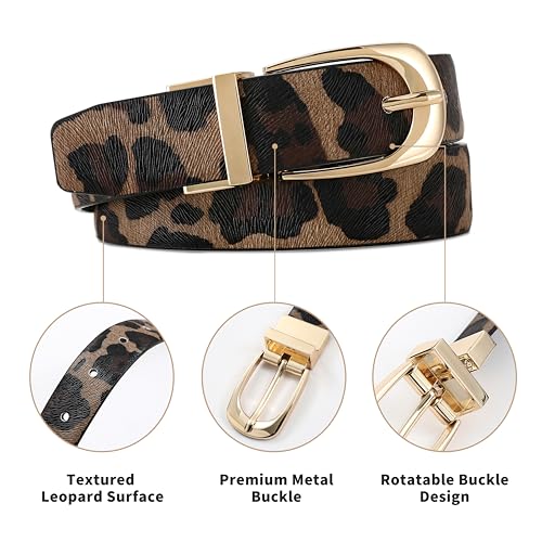 Women Leather Belt Fashion Leopard Print Faux Leather Waist Belts with Gold Buckle For Jeans Dress4