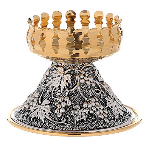 Holy Sacrament red Glass Candlestick on a Grape and Leaf Base