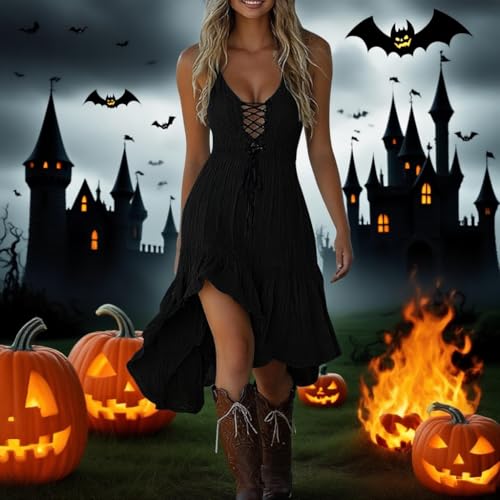 Womens Summer Dresses Vintage Cowgirl Midi Dress Casual Sleeveless Ruffled Sundresses Halloween Western Outfit 20252