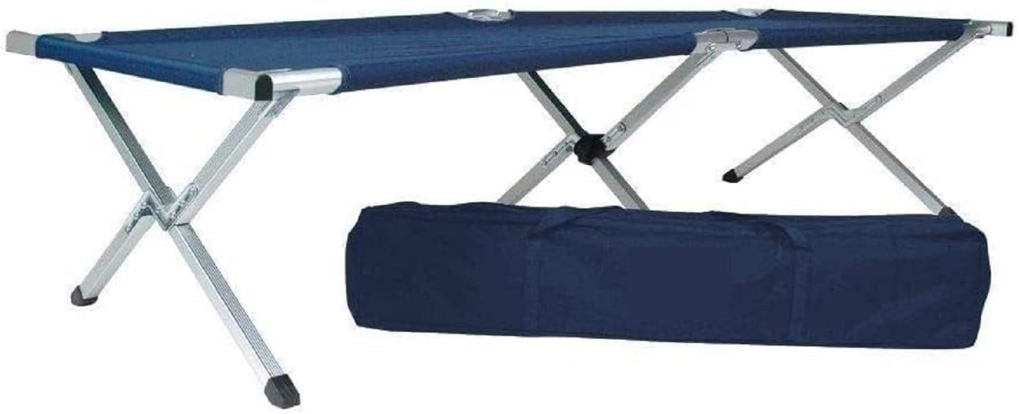 Megashopitalia Lettino Letto brandina da Campeggio XL Camping Acciaio Pieghevole con Borsa Blu Portatile con Borsa