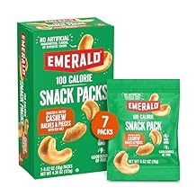 Emerald Nuts Roasted and Salted Cashews 7ct 1-Pack, 100-Calorie Individual Packs, Plant-Based Protein, Kosher Certified, Non-GMO, Contains No Artificial Preservatives, Flavors or Synthetic Colors