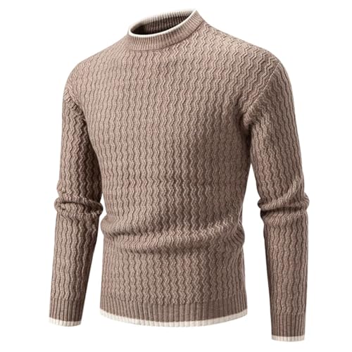 Dndrdhfb Men's Round Neck Long-Sleeved Slim Knit Sweater Solid Color Striped Casual Pullover4