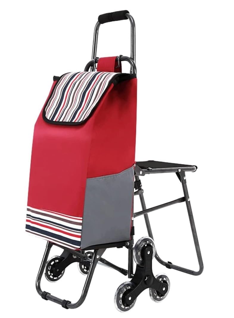 shopping trolleys. Trolley 6 Wheel Shopping Trolley with Seat Folding Portable Trailer with Shopping Bag Stair Cart Grocery(B)