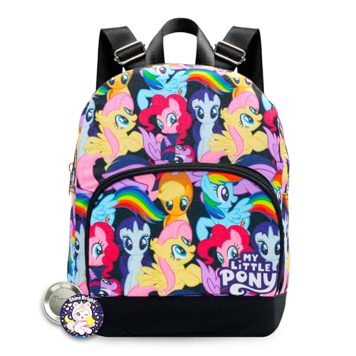 Fast Forward My Little Pony Mini Backpack - 10 Iconic Woven Small Backpack with Front Pocket and Button Bundle | Adjusts to Fit Kids Toddlers Teens Women Girls