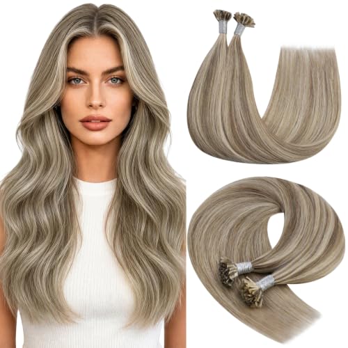YoungSee Highlight U Tip Human Hair Extensions Light Brown Highlight Blonde Utip Extension Human Hair Silky Straight Pre Bonded K Tip Hair Extensions Add Volume Ktip Real Hair Extension 50s 50g 18in