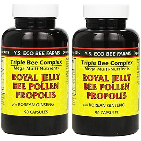 YS Eco Bee Farms, Royal Jelly Bee Pollen Propolis plus Korean Ginseng, 90 Capsules (2Pack) Cover