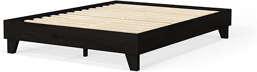 eLuxurySupply Marco de cama de plataforma de madera, tamaño individual XL, color negro, perfil bajo, no necesita somier, fácil montaje, estilo