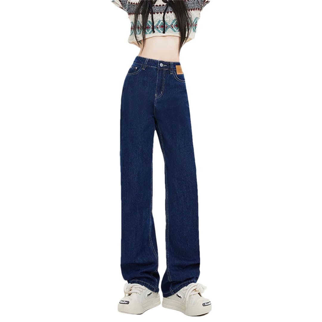 Women's Jeans Street Straight Wide Leg Pants Retro High Waist Casual Trousers