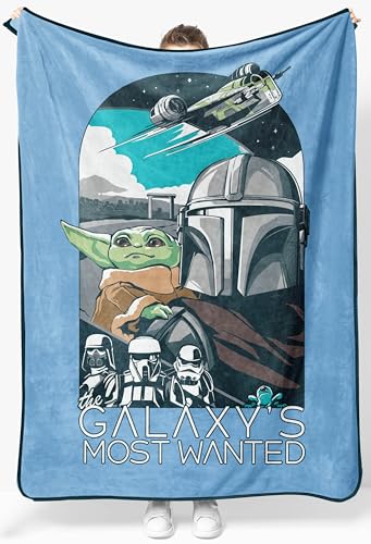 Jay Franco Kids Plush Throw Blanket – Soft & Cozy Fleece Throw for Bedroom & Couch Décor, Official Licensed Product, Blue - The Mandalorian, 46x60 - Throw Blanket