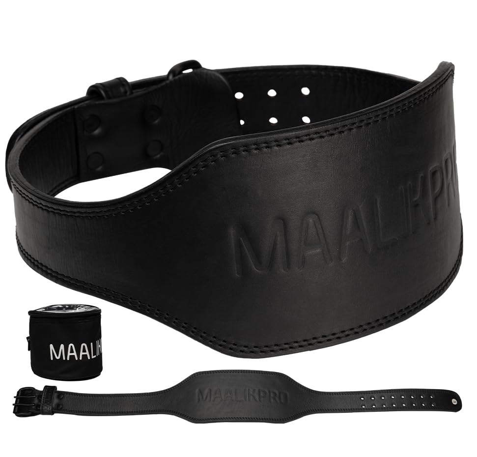 Weight Lifting Leather Belt with Adjustable Buckle, Gym, Workout & Weight Training - Weightlifting Belts for Men and Women (Black, Large (34” to 41”) Inches)