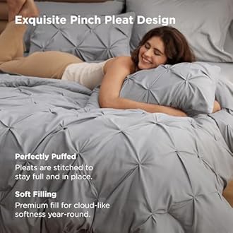 Bedsure Full Comforter Set Grey - Bed in a Bag Full Size Bedding Set 7 Pieces, GentleSoft™ Pintuck Bed Set Gift for Family, Pinch Pleat Grey Comforter with Sheets, Pillowcases & Shams