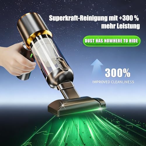 DiliDala Handstaubsauger Akku, 27000PA Autostaubsauger Akku Testsieger, EIN-Touch-Staubbehälter Handstaubsauger Kabellos, 3-Gang 270000 U/min Druckluft für Auto, Küche, Sofa, Büro