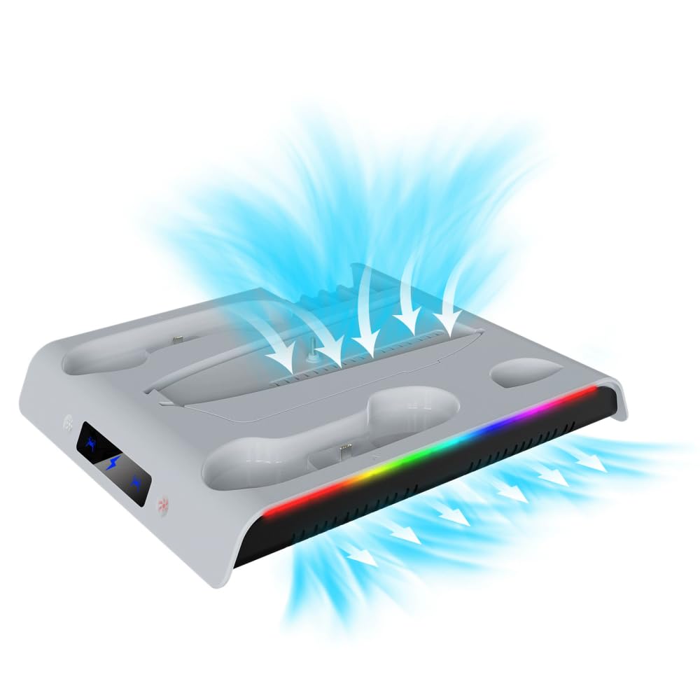 Genérico RGB wentylator stojący konsola do PS5 Slim, zestaw chłodzący stojący podwójny kontroler ładowania stacji uchwyt słuchawkowy do konsoli slim P5