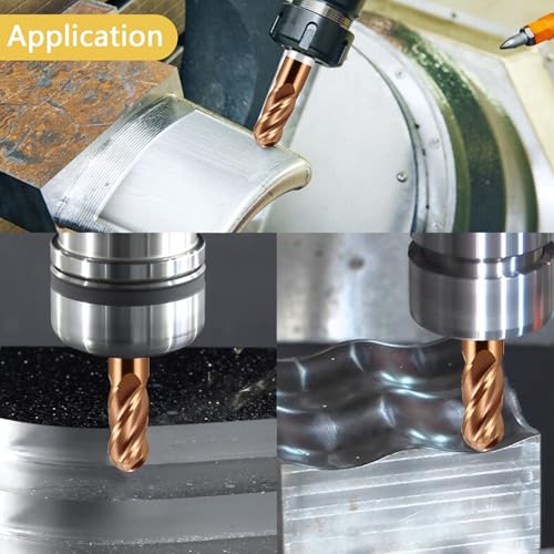 Image of Carbide Ball Nose End Mill Bits Set - 1 /2 inch Shank Dia - TISIN Coated - 4Flutes CNC Cutting Tools for Alloy Steels, Hardened Steels, Cast Iron
