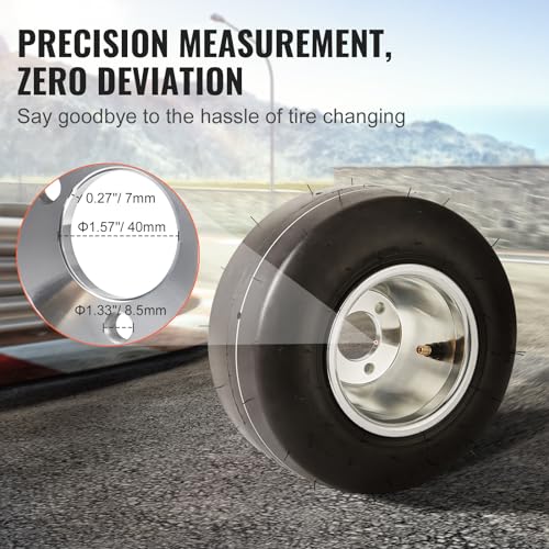 VEVOR Go Kart Tires and Rims, 10x4.5-5\" Go Kart Wheels, 2-Pack Front Wheels, Aluminum Alloy Rims and Rubber Tires, Hub-Rim Fit Bolt Pattern 1.57 inch with 3 Bolt Holes, Replacement Pneumatic Tire