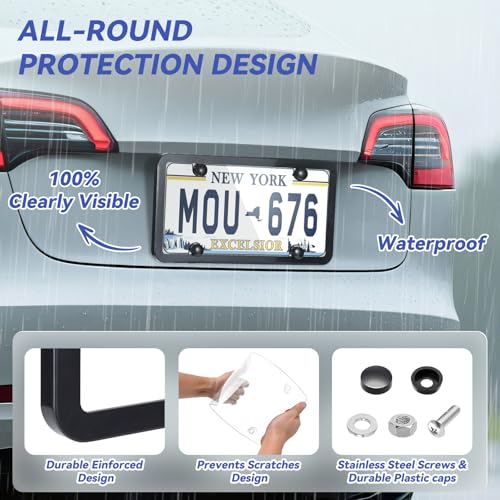 Image of License Plate Protector 2PCS, Clear License Plate Cover & Frames, Rust-Proof Auto Car License Plate Covers and Frames Holder with Screws & Caps, Universal Tag Cover for License Plate (transprent)