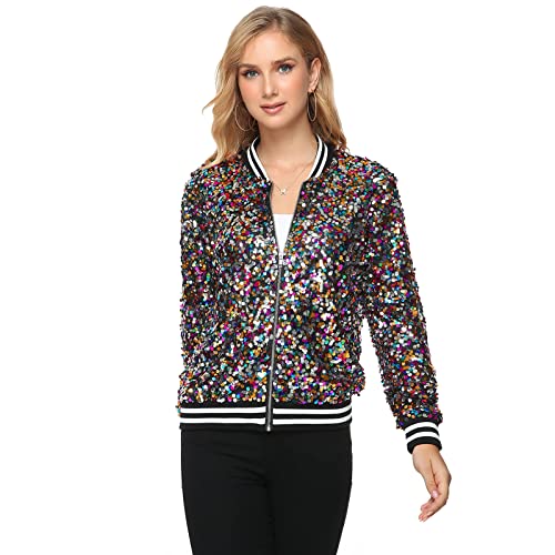 Womens Long Sleeve Sequin Open Front Zipper Jacket with Ribbed Cuffs4