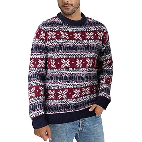 YAOBAOLE Deer Pattern Crew Neck Sweater Men's Christmas Pullover Sweatshirts Red 2XL Cover